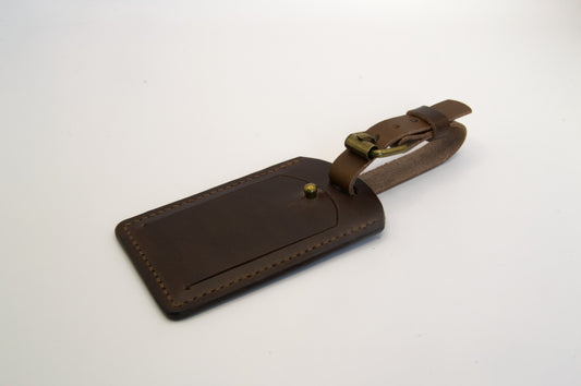 Leather Luggage Tag in Dark Brown