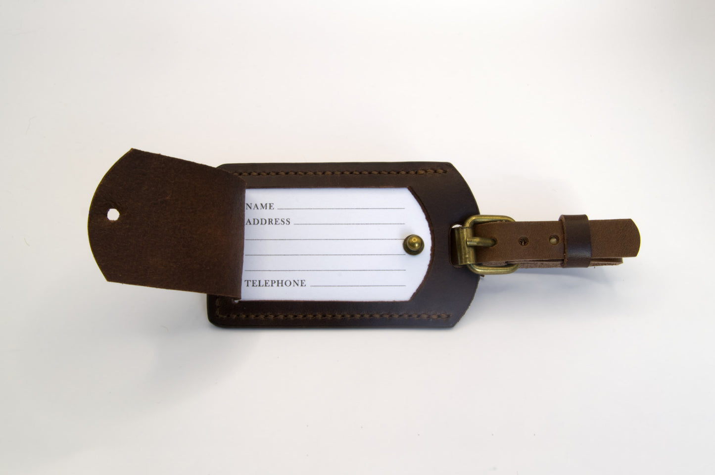 Leather Luggage Tag in Dark Brown