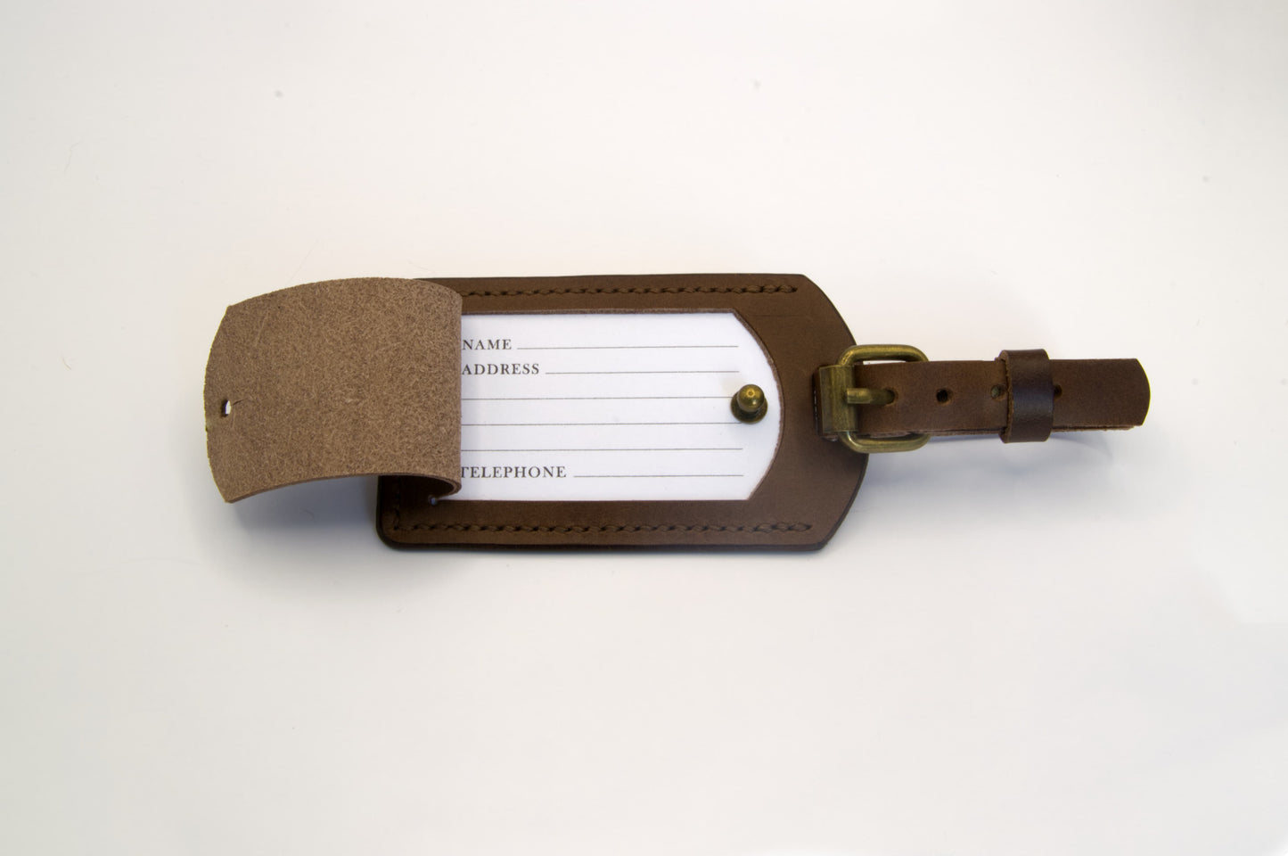 Leather Luggage Tag in Medium Brown