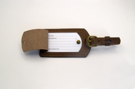 Leather Luggage Tag in Medium Brown