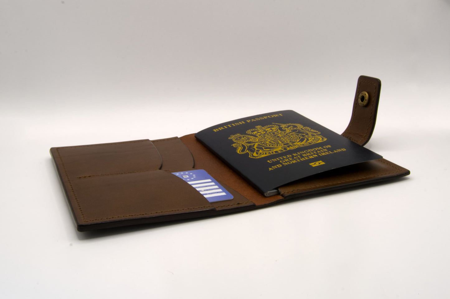 Single Leather Passport Holder in Medium Brown